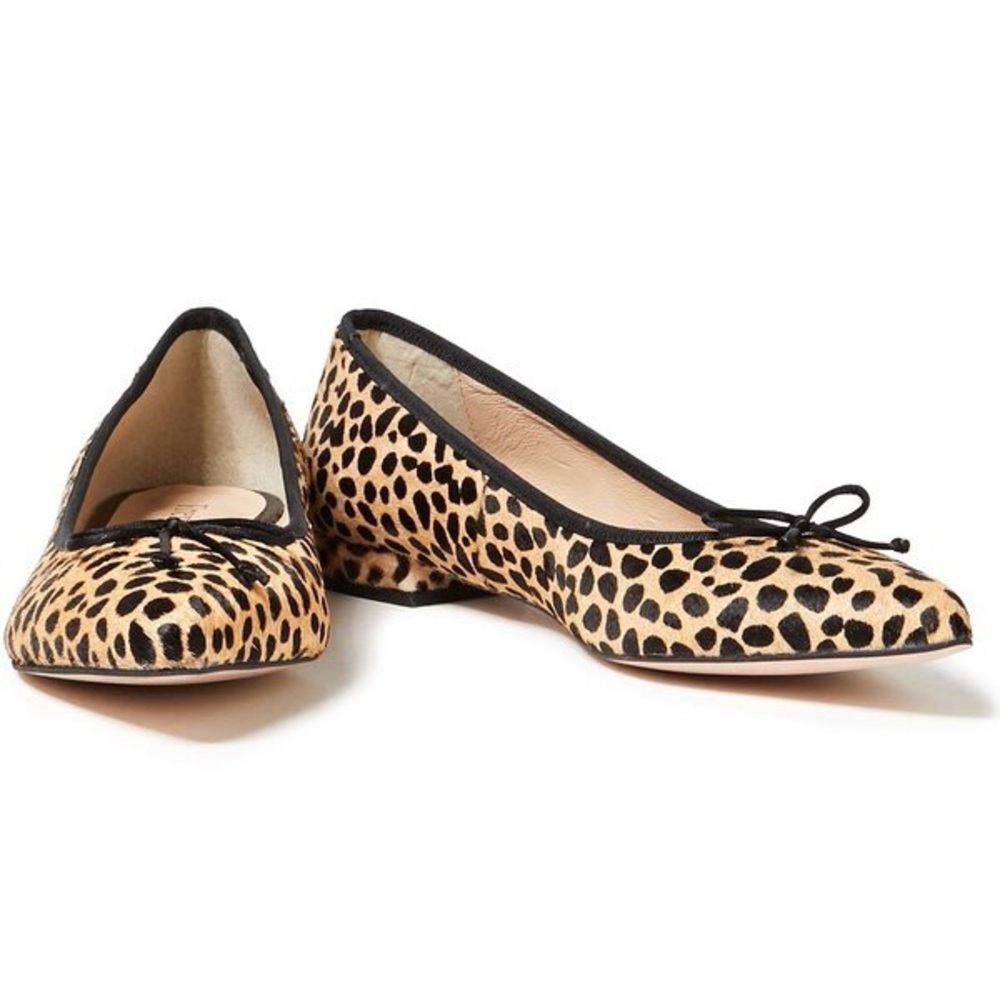 French Sole Penelope Leopard Calf Hair Printed Pointed Ballet Flats US 6